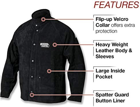 Lincoln Electric Heavy Duty Leather Welding Jacket | Ideal for High Amperage or Out of Position Welding | XXXL | K2989-XXXL, Black/Red