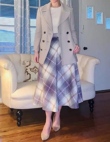 IDEALSANXUN Womens Plaid Wool Skirts Elastic Waist A-Line Pleated Tartan Long Skirts