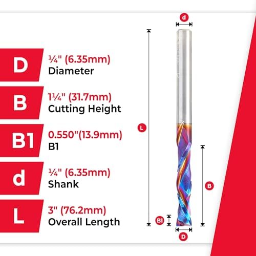 Amana Tool Spektra Extreme Tool Life Solid Carbide CNC Compression Spiral Router Bit, 46177-K, 1/4 D x 1-1/4 CH x 1/4 Shank x 3 Inch Long 2 Flute