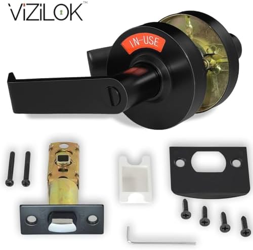 VIZILOK ADA Compliant, Single Egress Indicator Privacy Lock C5FM-L Durable ANSI Grade 2 Comp Commercial LeftHanded Non Reversible in-Use or Vacant Push Button Lever - Matte Black
