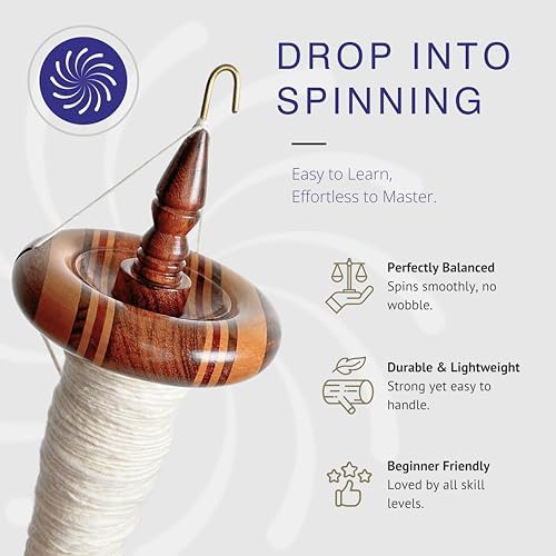 Revolution Fibers Premium Artisan Top Whorl Drop Spindle for Beginner & Advanced Hand Spinning - 11 inch Shaft | 3.25 inch Whorl Diameter | Multi-Wood Satin Finish | Spin Roving into Yarn