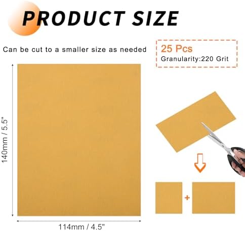 25 Pcs 220 Grit Sandpaper 4.5 x 5.5 Inch Sand Paper Alumina Gold