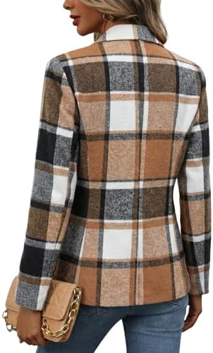 Mina Self 2026 Fall Women's Open Front Tweed Blazer,Plaid Fitted Jacket