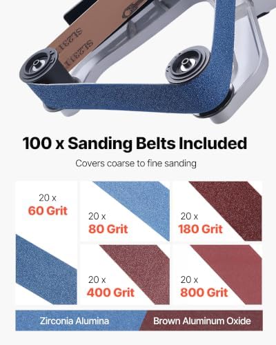 VEVOR Pipe Tube Polisher Sander, 1000W Pipe Belt Sander with 6 Variable Speeds 1100-3200rpm, Professional Belt Sander Grinding Machine with 100PCS Sanding Belts for Burnishing Finishing Rust Removal