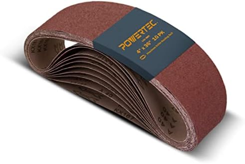 POWERTEC 10PK 4x36 Sanding Belts, 120 Grit Aluminum Oxide, 4 x 36 Inch Sanding Belts for Benchtop Belt and Disc Sander, Belt Sandpaper for Woodworking, Metalworking, Paint, Rust Removal (110110V)