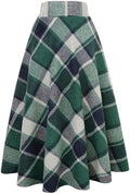 IDEALSANXUN Womens Plaid Wool Skirts Elastic Waist A-Line Pleated Tartan Long Skirts