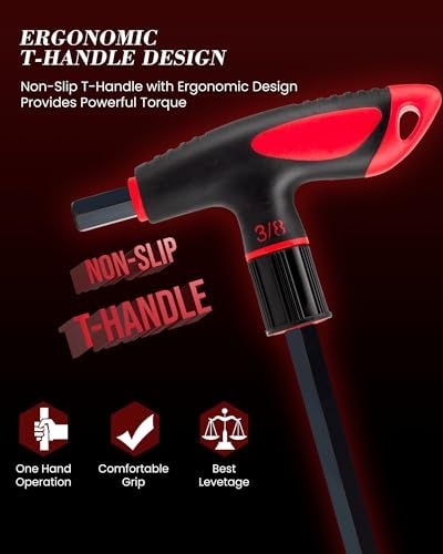 Lichamp 8 Pieces SAE T Handle Allen Wrench Set, 5/64-3/8 Inch, Ball Head | Ball Head, Standard Long Tee Handle Allen Hex Key Set, Heavy Duty Excellent