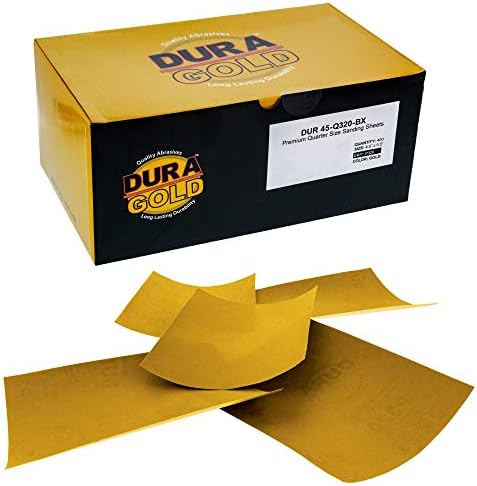 Dura-Gold Premium 1/4 Sheet Gold Sandpaper Sheets, 320 Grit (Box of 400)