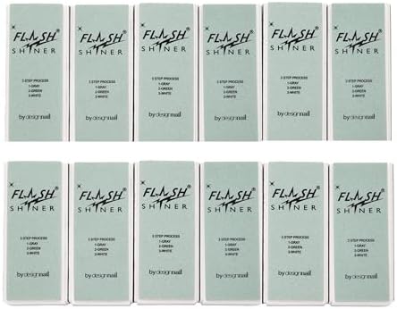 Flash Shiner® Block – 3-Way Nail Buffer (Gray/Black, Green & White) – Professional Nail Buffer for Natural Shine – Smooths, Conditions & Polishes – Manicure Tool for Home or Salon Use (Pack of 12)
