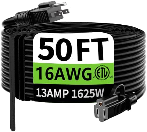 HUANCHAIN Indoor Outdoor Black Extension Cord 50 FT Waterproof 16/3 Gauge