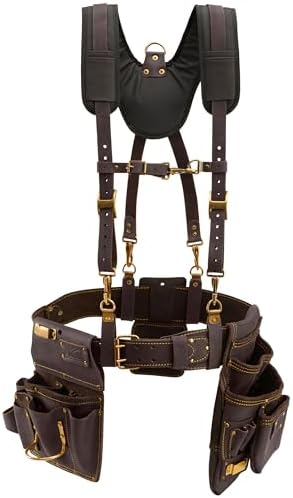 OX Drywall Tool Belt + Suspenders - Leather Tool Pouch Rig - Size L