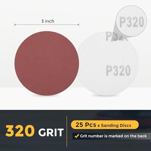 HARFINGTON 25 Pcs 3 Inch Sanding Discs 320 Grit Red Aluminum Oxide