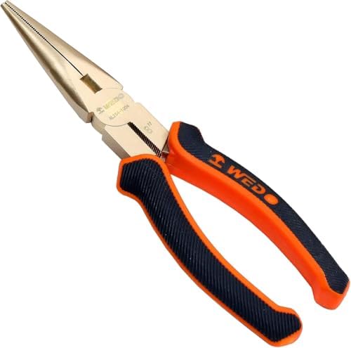 WEDO Needle Nose Pliers Non-Sparking, 150mm Precision Long Nose Pliers, Snipe Nose Plier with Wire Cutters, BAM & FM Certificate, Aluminum Bronze