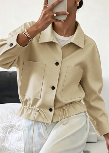 Womens Funnel Neck Jackets Fall Casual Ruffle Hem Cropped Coats