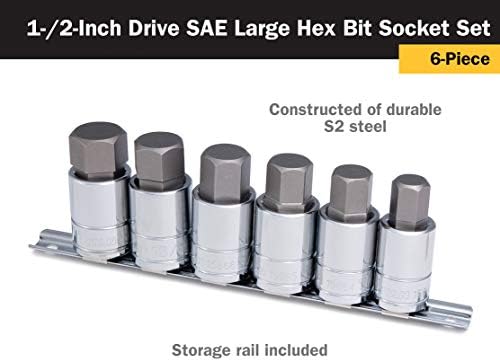 Titan 16156 SAE Large Hex Bit Socket Set â€“ 6 Piece