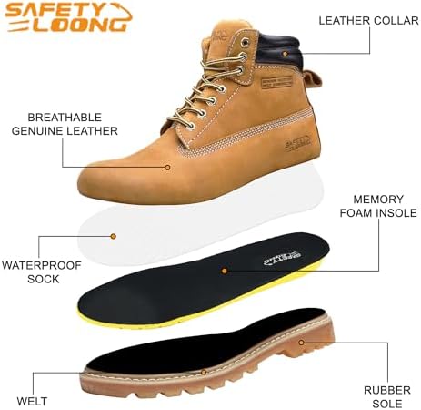 Work Boots for Men Soft Toe Waterproof Leather Workboots