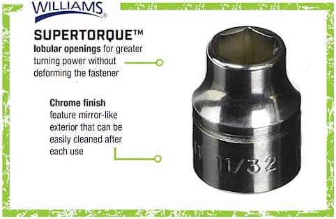 Williams B-611 3/8 Drive Shallow Socket, 6 Point, 11/32-Inch