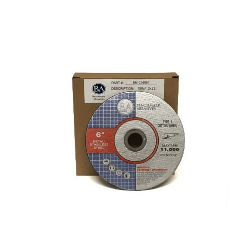 Benchmark Abrasives 6 Inch Cut Off Wheels Aluminum Oxide Self Sharpening for Metal and Steel, .045" Thick 7/8" Arbor, Angle Grinder Cutting Disc, Type 1 Thin Grinding Cutting Wheel - 50 Pack