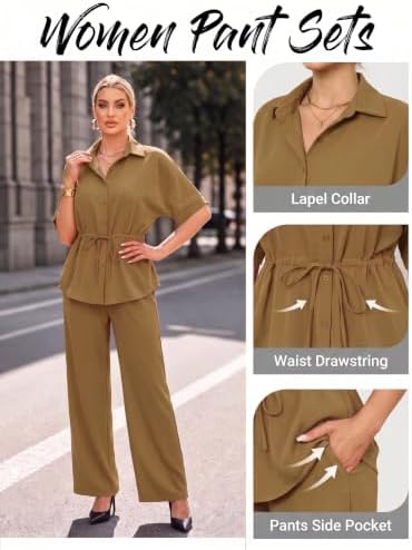 Two Piece Sets for Women Dressy Shirt Top Flared Pants Business Pantsuits