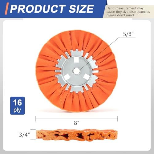 8" Airway Buffing Wheel, Orange, 5/8" Arbor Hole, 16-Ply Medium Polish Wheel for Aluminum & Metal Polishing-2 pcs