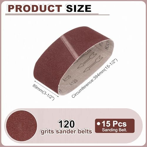 HARFINGTON 3-1/2 x 15-1/2 Inch Sanding Belts, 15 Pcs 120 Grit Aluminum Oxide Abrasive Belt Sander File Belt for Woodworking, Metal Polishing, Knife Sharpener