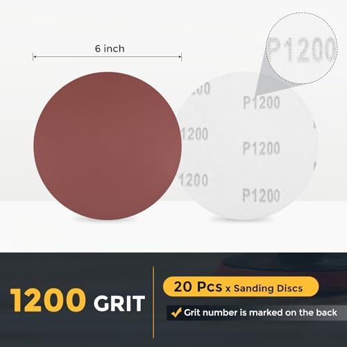 HARFINGTON 20 Pcs 6 Inch Sanding Discs 1200 Grit Red Aluminum Oxide