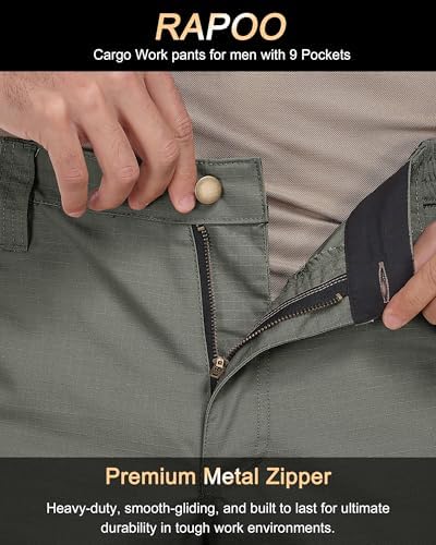 Rapoo Men's Ripstop Cargo Pants Work Pants EDC with 9 Pockets Hiking Pants