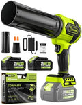 Saker Cordless Leaf Blower Portable Dust Cleaner with 2 Extended Nozzle Handheld Blower Air Duster with Adjustable Speed for Lawn Care Car Drying 2 Batteries Dark Green with Case
