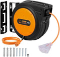 VEVOR Retractable Extension Cord Reel, 80 FT, Heavy Duty 12AWG/3C SJTOW Retractable Power Cord with Lighted Triple Tap Outlet, 15 Amp Circuit Breaker 180° Swivel Bracket for Ceiling or Wall Mount