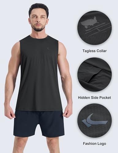 KPSUN Men's Quick Dry Workout Tank Top Summer Beach Shirt | UPF 50+ Sleeveless Gym Muscle Shirt with Hidden Pocket for Keys. Ideal for Gym Training, Outdoor Running, And Beach Workouts