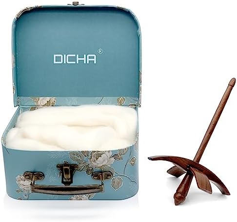 DICHA Black Walnut Turkish Spindle Kit with 2 oz Wool Roving/Top-Weaving Spinning Wheels for Beginners-All in A Gift Box-Perfect Spinner Gifts
