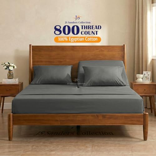 JS Sanders Collection Split Head Sheet Set 4PC King Size, Dark Grey
