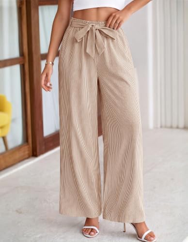 BTFBM Striped Palazzo Pants for Women Fall 2026 Wide Leg Dress Work Pants