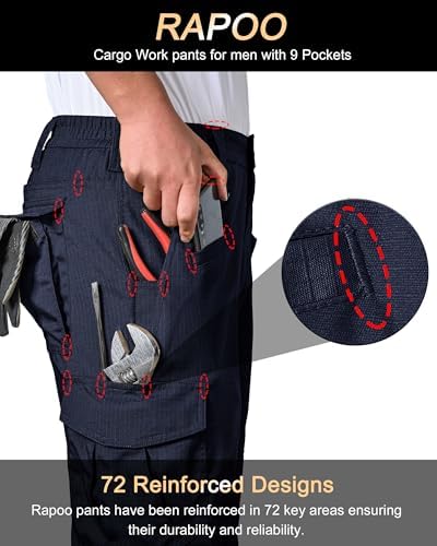 Rapoo Men's Ripstop Cargo Pants Work Pants EDC with 9 Pockets Hiking Pants