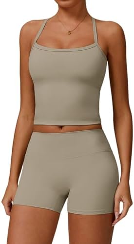 QBGJTD Two Piece Workout Sets For Women Tank Top Matching High Waist Booty Lifting Shorts Gym Yoga Active Wear Outfits