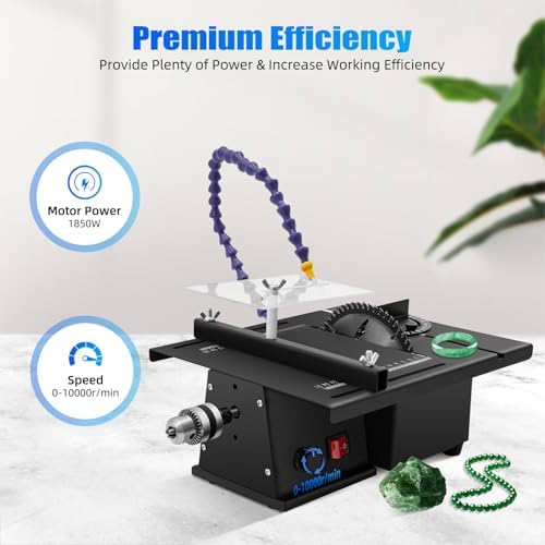 Gem Faceting Machine, 1850W Multifunctional Jade Carving Machine, Jade Table Grinder, Small Grinding And Cutting Machine, Micro Table Saw Polishing Tool (Grey)