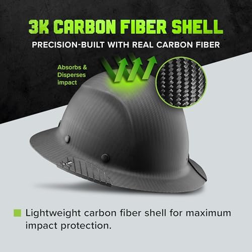 LIFT SAFETY Dax Carbon Fiber Full Brim Hard Hat | Safety/Construction Helmet w/ 6 Point Suspension for Comfort & Impact Protection