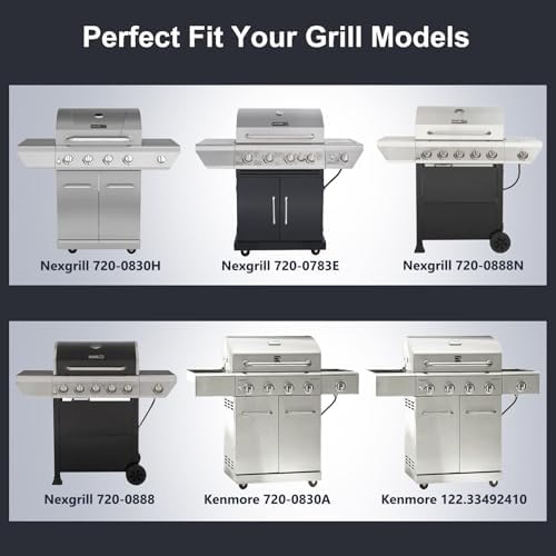 Grill Replacement Parts for Nexgrill 4 Burner 720-0830H, 720-0783E, 720-0888, 720-0830A, 720-0888N, Adjustable 24''-30'' Grease Tray, Cooking Grates, Heat Plates Shield, Burner Tubes and Igniters.