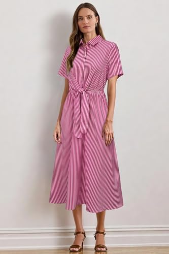 Newshows Women's Work Business Casual Outfits Tie Waist Midi Shirt Dress