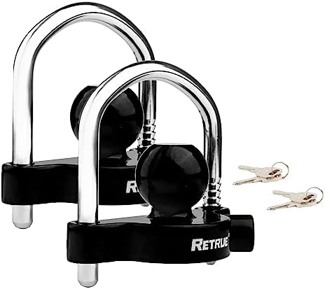 RETRUE Universal Trailer Coupler Lock, 2PC Key Alike Hitch Ball Lock, Black