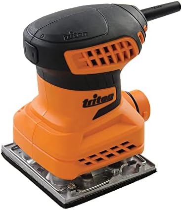 Triton TQTRSS 1.6 Amp Random Orbital Palm Sander 1/4" Sheet - Electric Hand Sander with Dust Extraction & Vibration-Reducing Grip - Corded Power Sander for Woodworking Projects