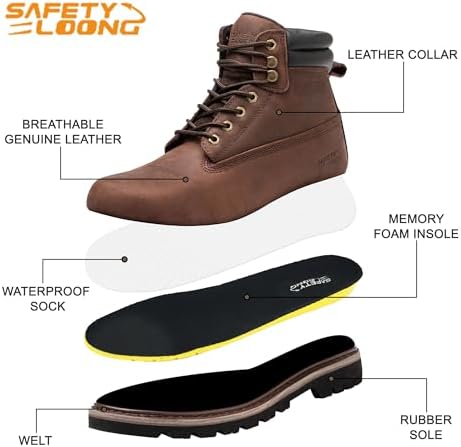 Work Boots for Men Soft Toe Waterproof Leather Workboots