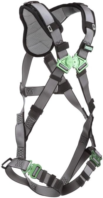 MSA V-FIT Standard Safety Harness - Polyester & Nano-Technology Treated Web Full Body Harness Back, Shoulder Padding, Gray