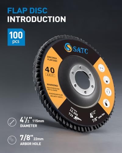 S SATC 4 1/2" Flap Discs 100 Pack Assorted Grit 40/60/80/120 T29 Angle Grinder Sanding & Grinding Wheels Zirconia for Metal Wood Stainless Steel