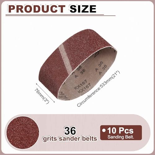 HARFINGTON 3 x 21 Inch Sanding Belts, 10 Pcs 36 Grits Aluminum Oxide
