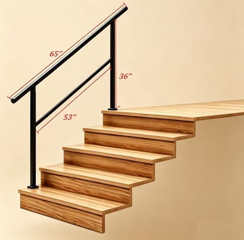Hand Rails for Outdoor Steps，Stair Handrail & Indoor Stair Railing Kit，Railings for Outdoor Steps for Fence & Outdoor Steps (1, Black-Straight, 5 Step)
