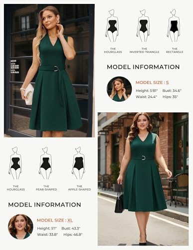 GRACE KARIN Women's Fit and Flare Work Business Dress with Belt