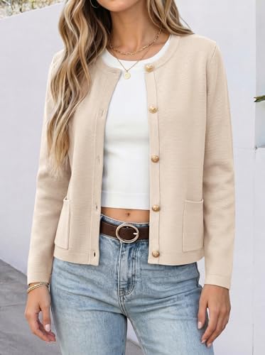 ANRABESS Women's Button Down Cropped Striped Cardigan Sweaters