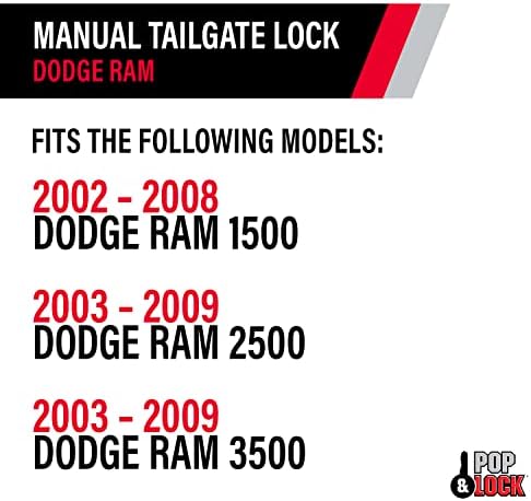 Pop & Lock – Manual Tailgate Lock for Dodge Ram 1500, 2500, and 3500, Fits 2002 to 2008 (Chrome, PL3400C, Works with No Factory Lock)