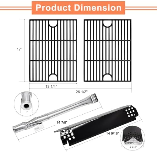Hiorucet Grill Parts for Nexgrill 5 Burner 720-0888N, 720-0888, Nexgrill 4 Burner 720-0830H Gas Grill, Cast Iron Grill Grates, Heat Plates, Burners, Ignitor for Nexgrill Replacement Parts 5 Burner.